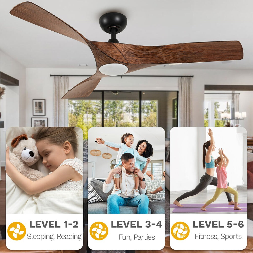 Ventilateur de plafond avec éclairage, ventilateur de plafond 52 pouces avec télécommande, LED à intensité variable et température tri-couleur