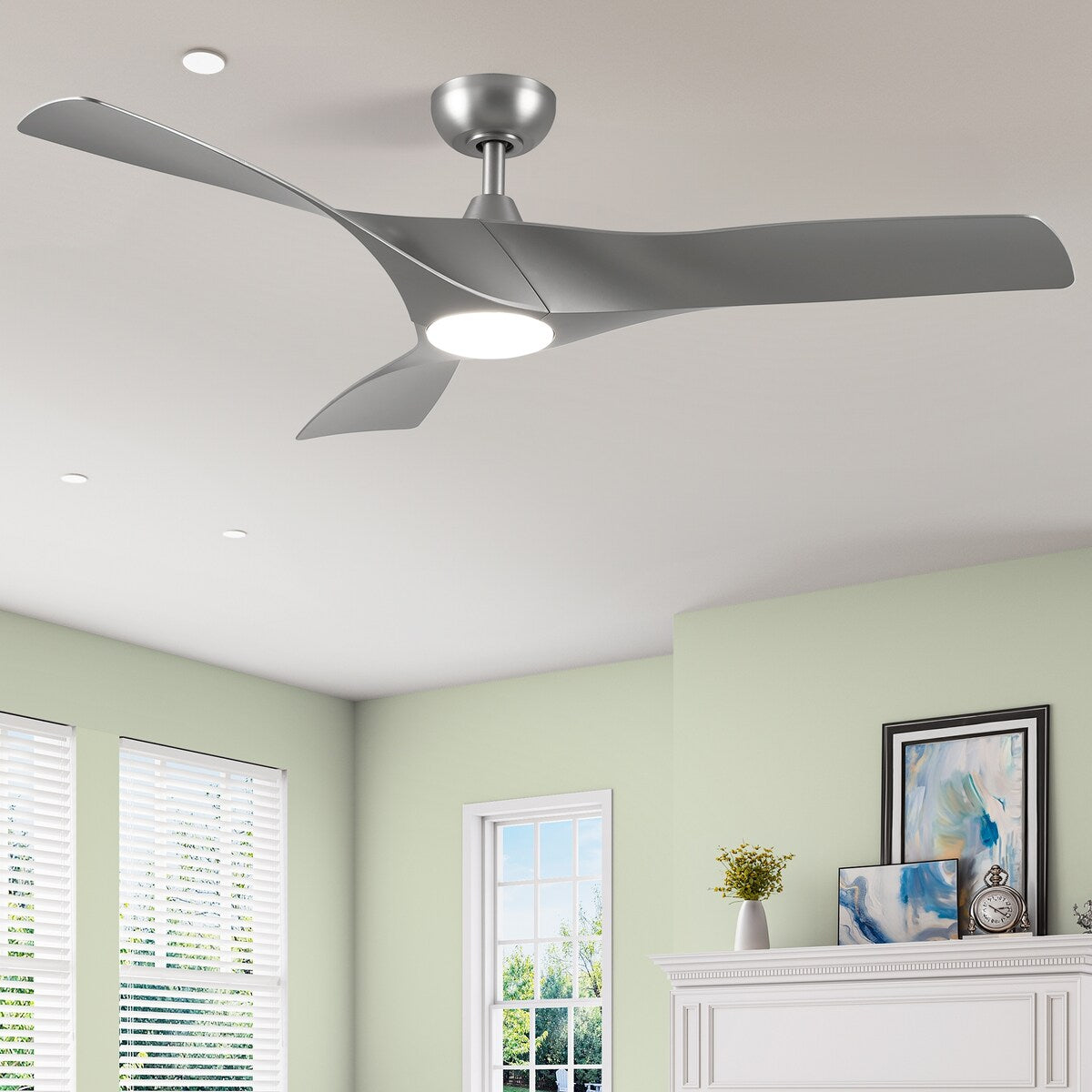 Ventilateur de plafond avec éclairage, ventilateur de plafond 52 pouces avec télécommande, LED à intensité variable et température tri-couleur