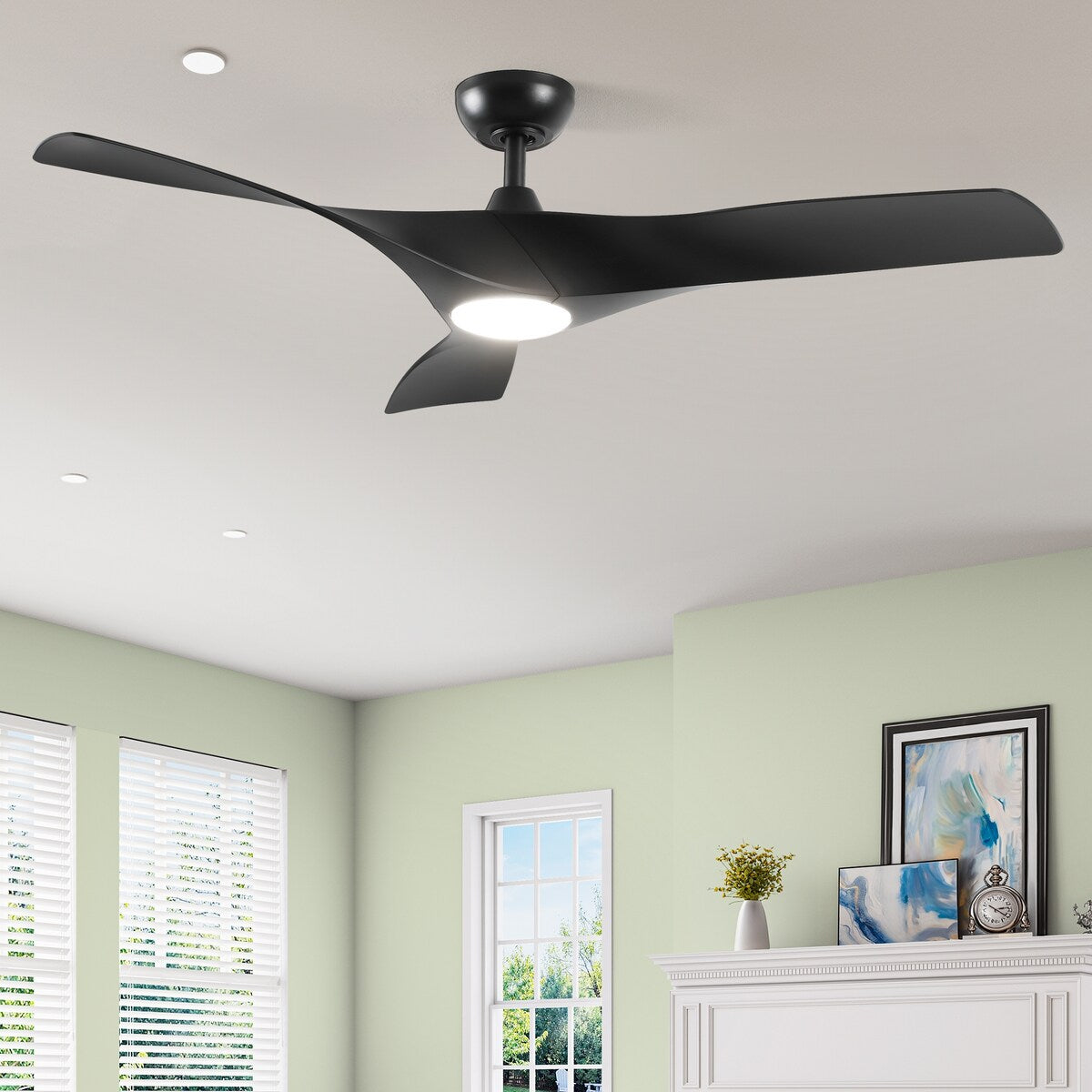 Ventilateur de plafond avec éclairage, ventilateur de plafond 52 pouces avec télécommande, LED à intensité variable et température tri-couleur
