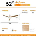 Ventilateur de plafond encastré de 52 pouces de style farmhouse avec éclairage et télécommande, moteur DC réversible.