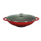 Wok en fonte d'aluminium émaillée rouge Chasseur de 40 cm (16 pouces) avec couvercle en verre