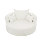 Fauteuil lounge rond en chenille, avec accoudoirs et base pivotante à 360° et 3 coussins amovibles