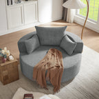 Fauteuil lounge rond en chenille, avec accoudoirs et base pivotante à 360° et 3 coussins amovibles