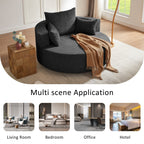 Fauteuil lounge rond en chenille, avec accoudoirs et base pivotante à 360° et 3 coussins amovibles