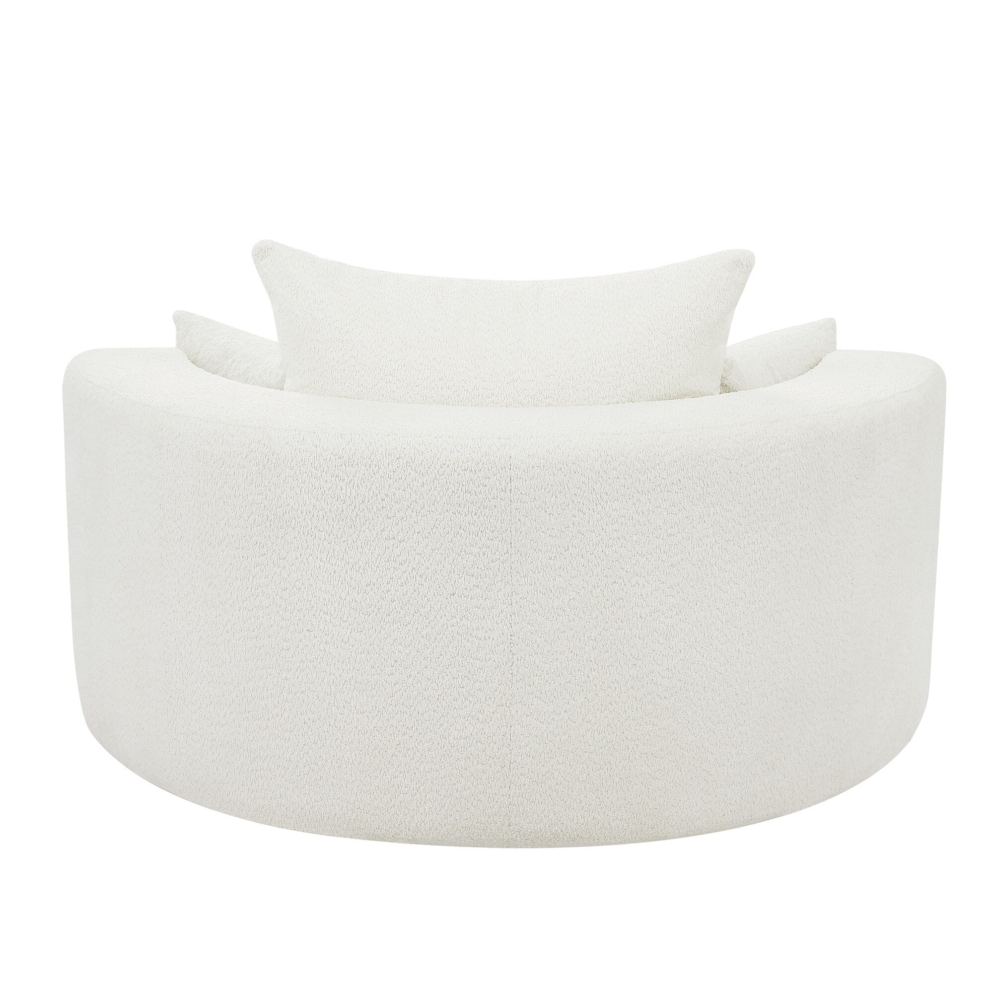 Fauteuil lounge rond en chenille, avec accoudoirs et base pivotante à 360° et 3 coussins amovibles