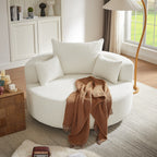 Fauteuil lounge rond en chenille, avec accoudoirs et base pivotante à 360° et 3 coussins amovibles