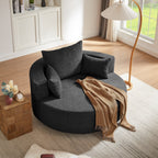 Fauteuil lounge rond en chenille, avec accoudoirs et base pivotante à 360° et 3 coussins amovibles