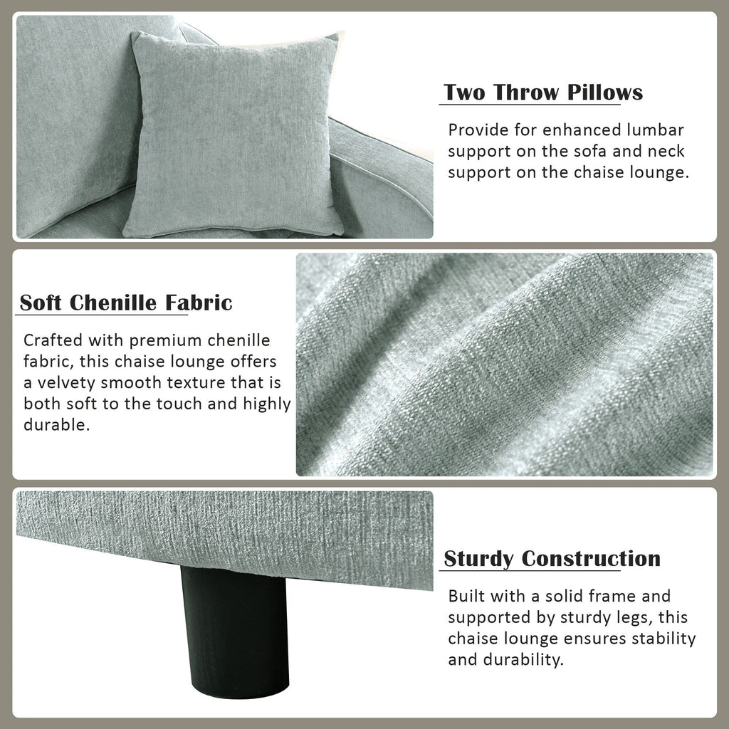 Canapé-lit méridienne en chenille, canapé rembourré avec dossier capitonné et 2 coussins amovibles pour salon