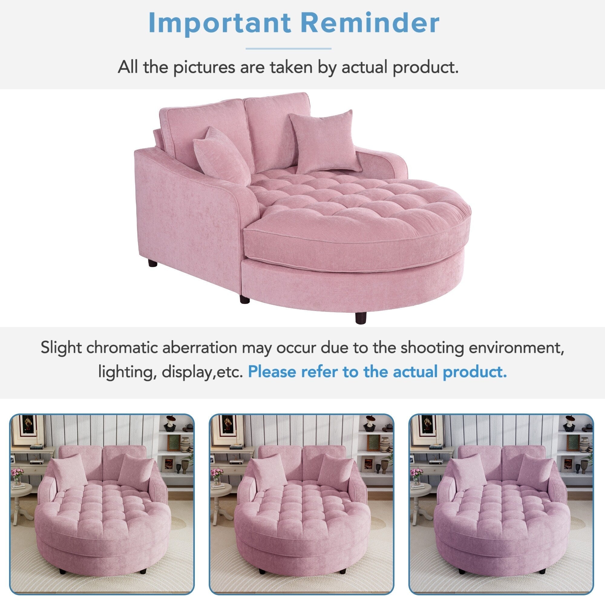 Canapé-lit méridienne en chenille, canapé rembourré avec dossier capitonné et 2 coussins amovibles pour salon