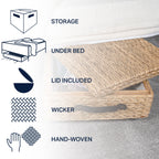 happimess Coffre de rangement sous lit en jonc et bois avec roulettes et poignées