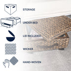 happimess Coffre de rangement sous lit en jonc et bois avec roulettes et poignées