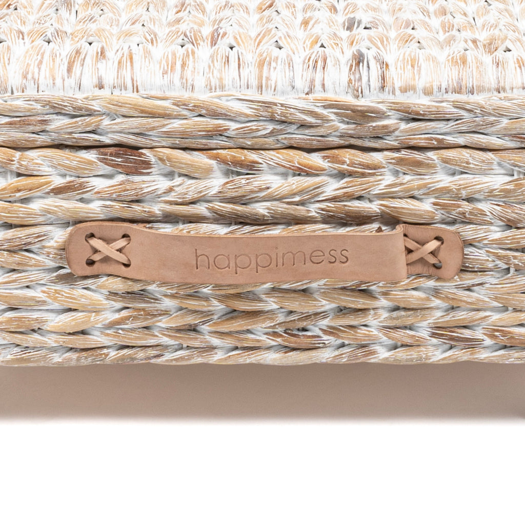 happimess Coffre de rangement sous lit en jonc et bois avec roulettes et poignées