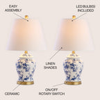 Choi 22 Lampe de table Chinoiserie, Bleu/Blanc (Lot de 2) par JONATHAN Y