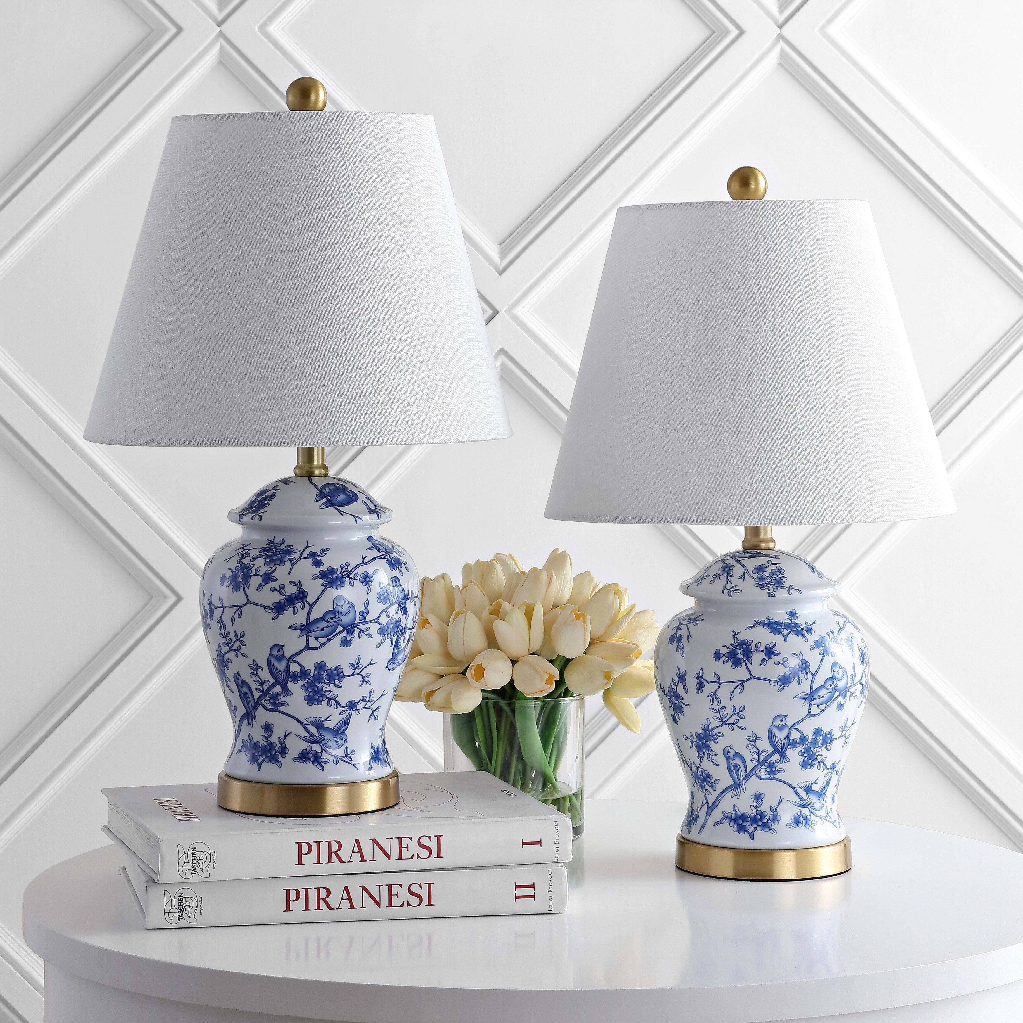 Choi 22 Lampe de table Chinoiserie, Bleu/Blanc (Lot de 2) par JONATHAN Y