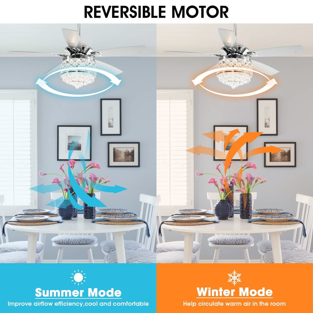 Luminaire à suspension/ventilateur de plafond à 4 lumières en chrome et cristal avec télécommande