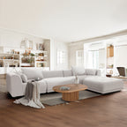 Canapé d'angle modulaire Cloud 144 avec pouf - Canapé de salon en tissu chenille moelleux