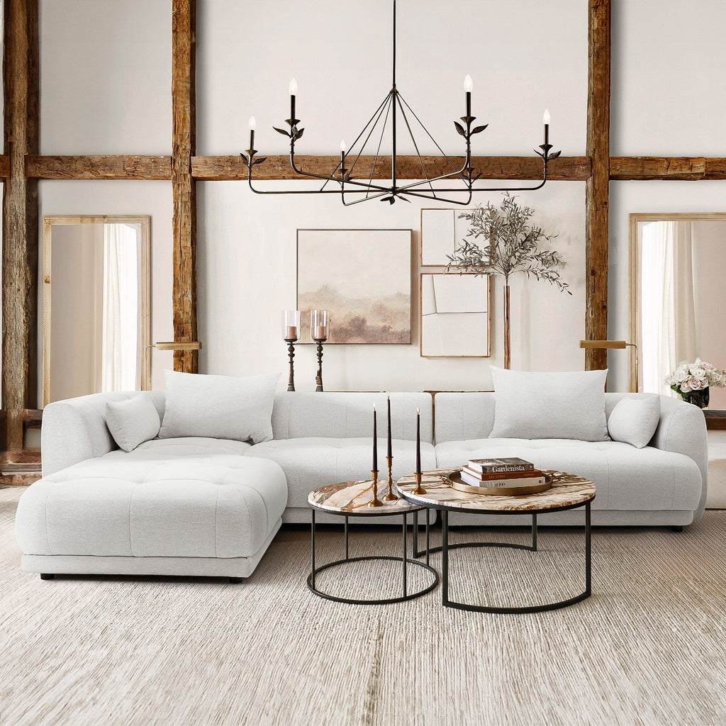 Canapé d'angle modulaire Cloud 144 avec pouf - Canapé de salon en tissu chenille moelleux