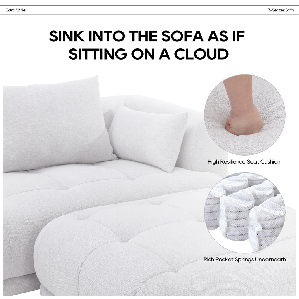 Canapé d'angle modulaire Cloud 144 avec pouf - Canapé de salon en tissu chenille moelleux