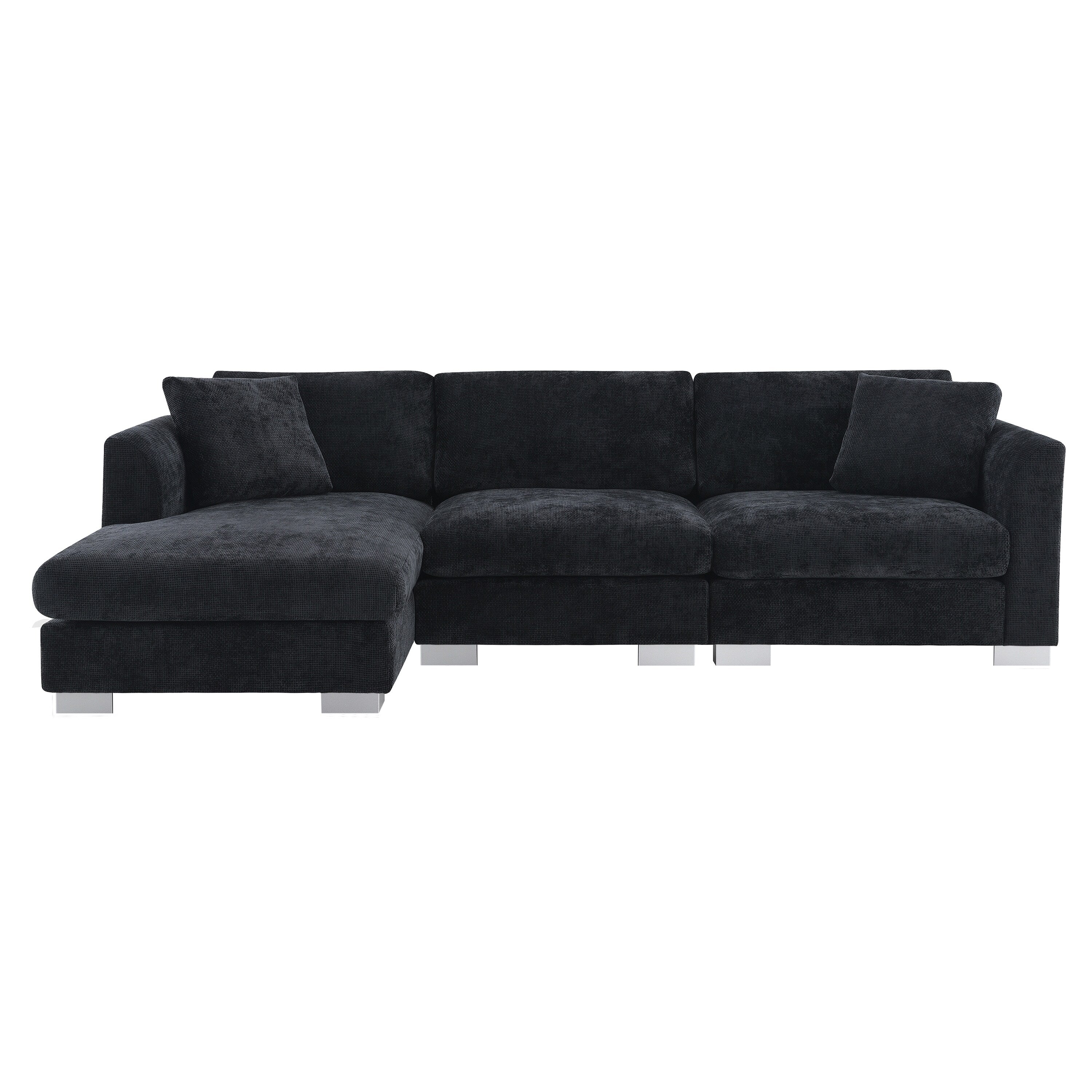 Canapé d'angle Cloud, ensemble de canapé de luxe en forme de L avec 2 coussins offerts, mobilier d'intérieur 4 places en chenille avec méridienne surdimensionnée