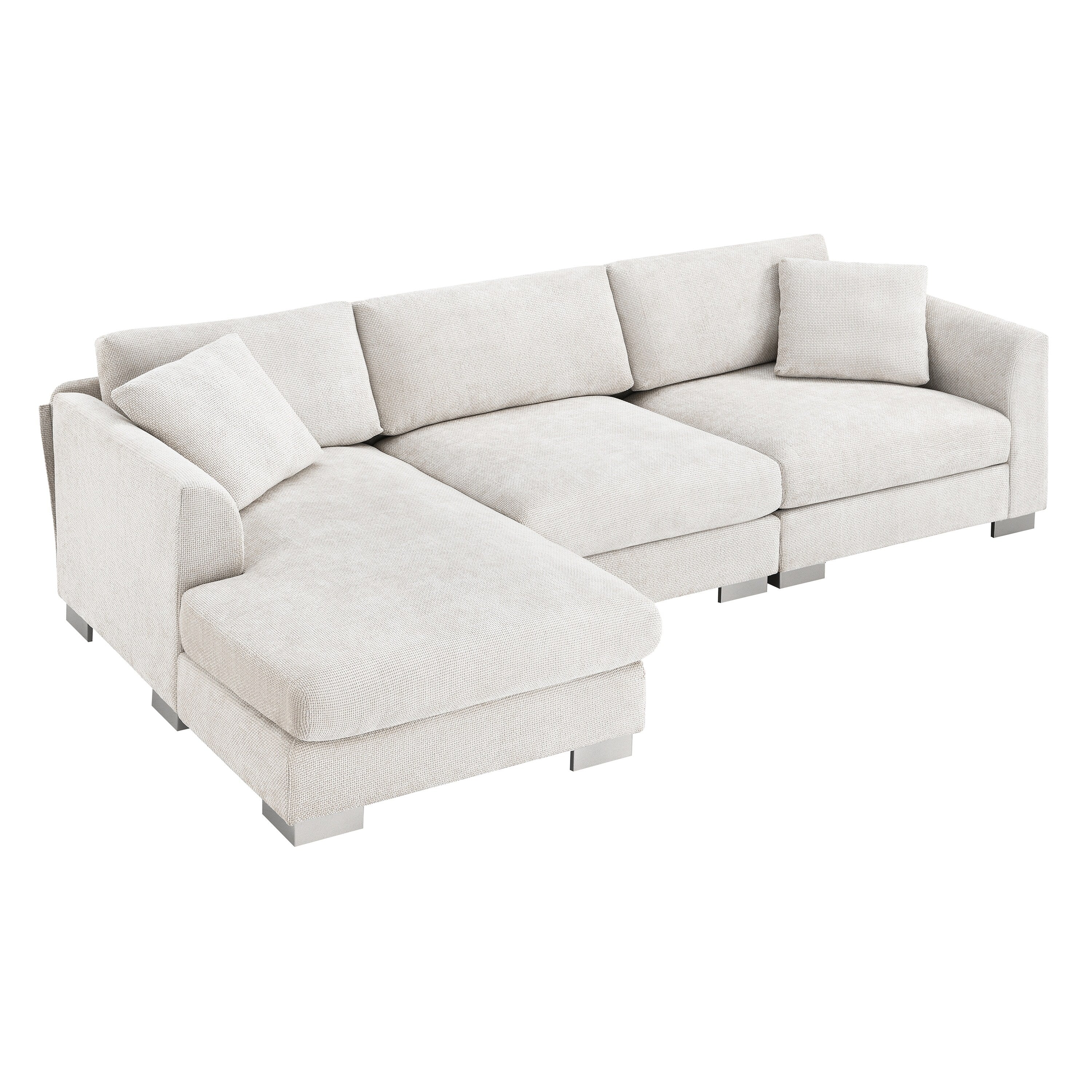 Canapé d'angle Cloud, ensemble de canapé de luxe en forme de L avec 2 coussins offerts, mobilier d'intérieur 4 places en chenille avec méridienne surdimensionnée