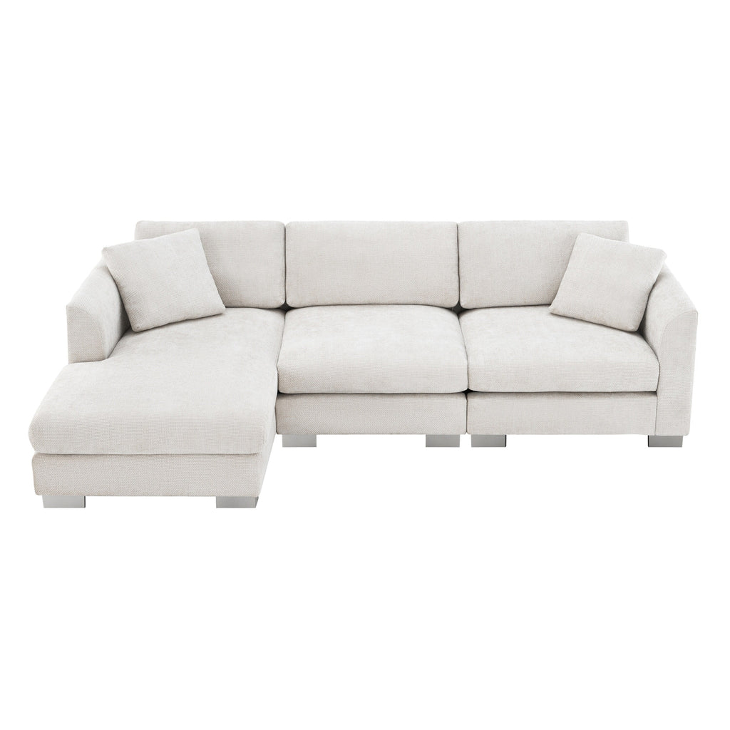 Canapé d'angle Cloud, ensemble de canapé de luxe en forme de L avec 2 coussins offerts, mobilier d'intérieur 4 places en chenille avec méridienne surdimensionnée
