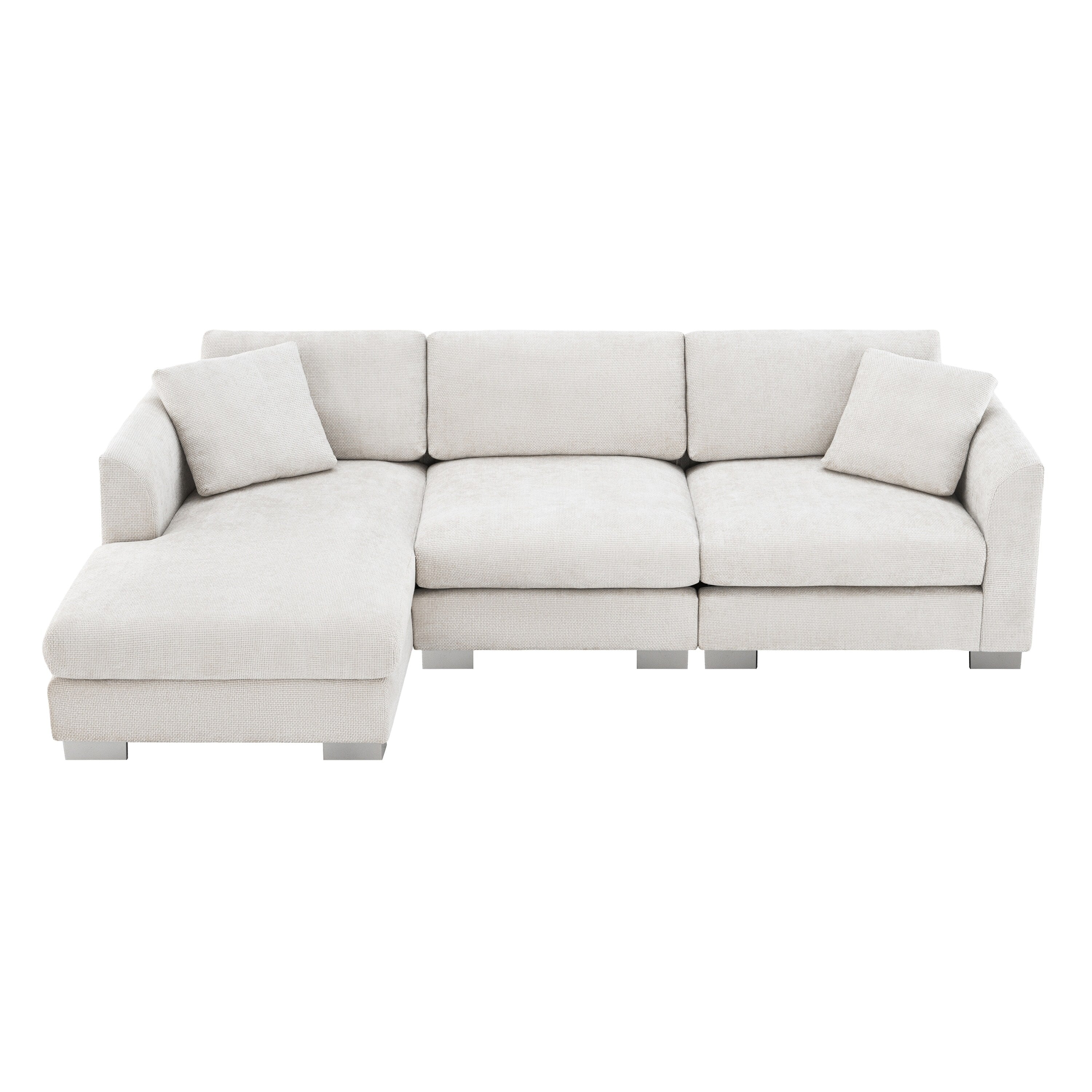 Canapé d'angle Cloud, ensemble de canapé de luxe en forme de L avec 2 coussins offerts, mobilier d'intérieur 4 places en chenille avec méridienne surdimensionnée
