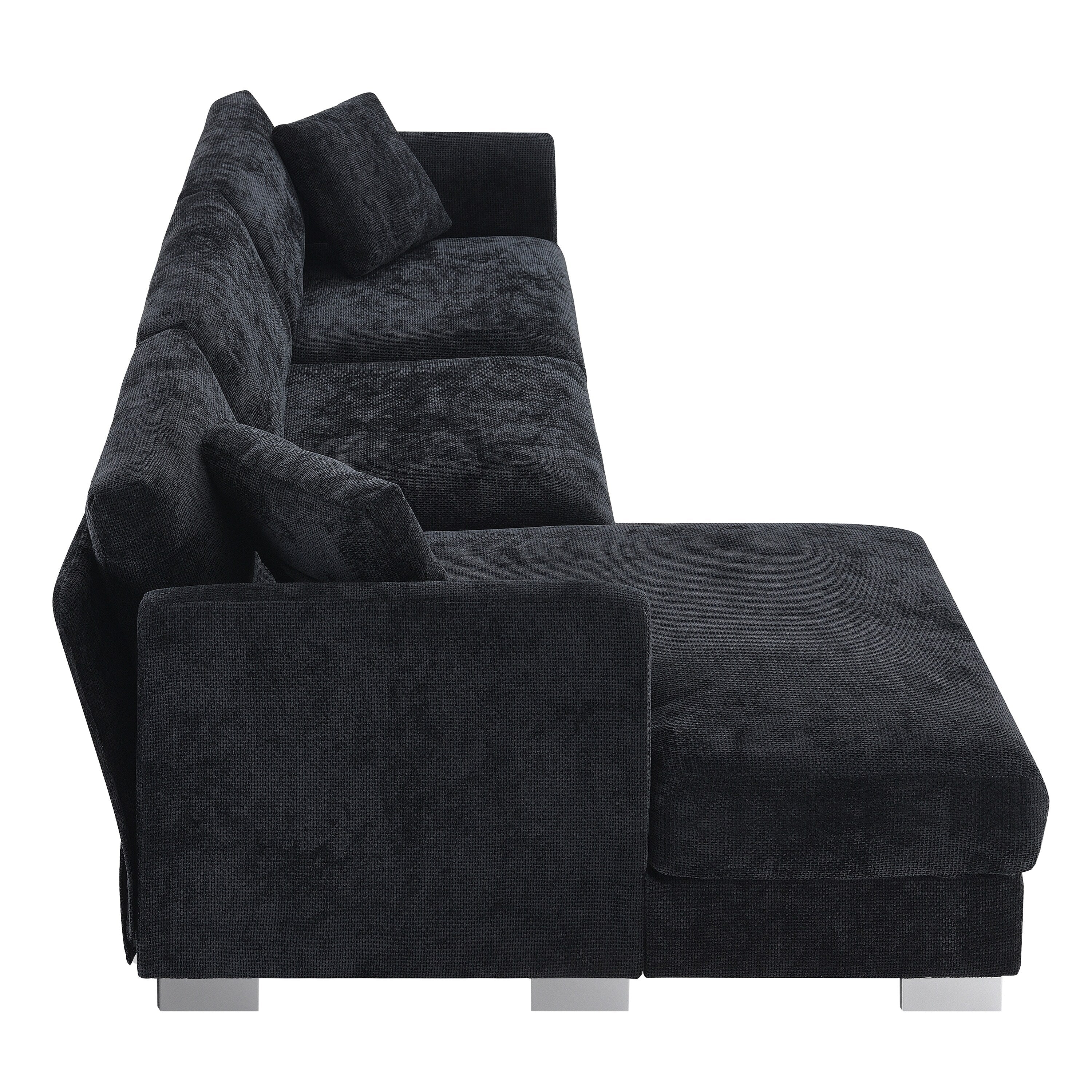 Canapé d'angle Cloud, ensemble de canapé de luxe en forme de L avec 2 coussins offerts, mobilier d'intérieur 4 places en chenille avec méridienne surdimensionnée