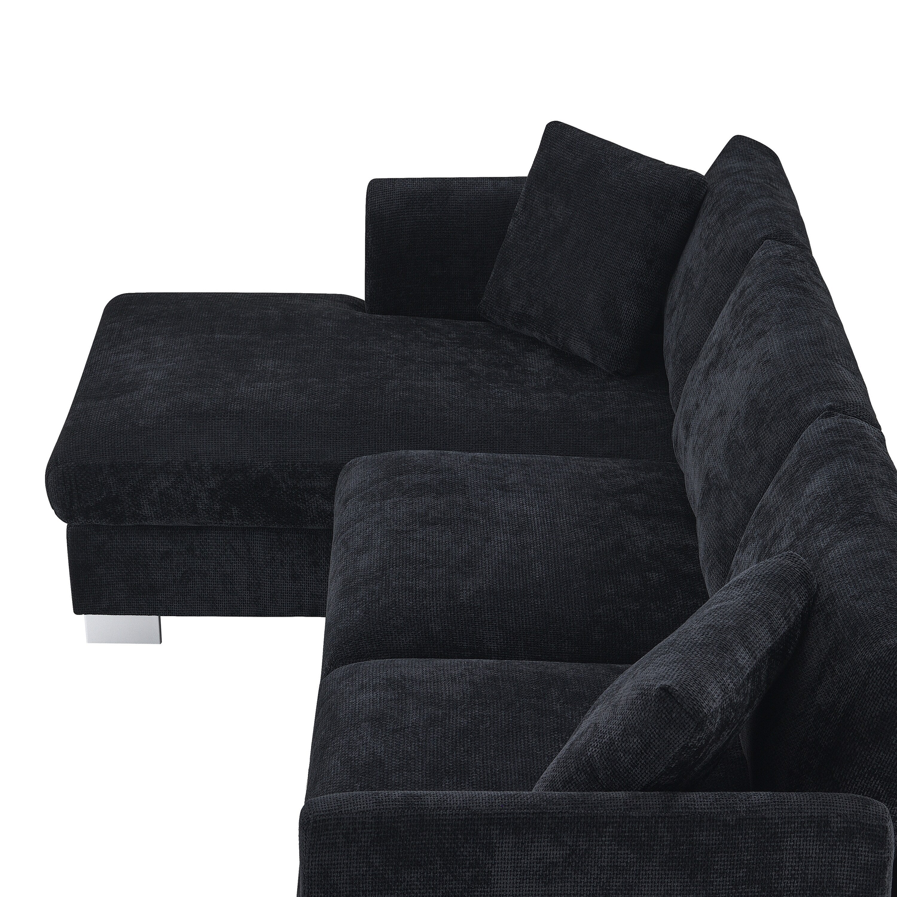 Canapé d'angle Cloud, ensemble de canapé de luxe en forme de L avec 2 coussins offerts, mobilier d'intérieur 4 places en chenille avec méridienne surdimensionnée