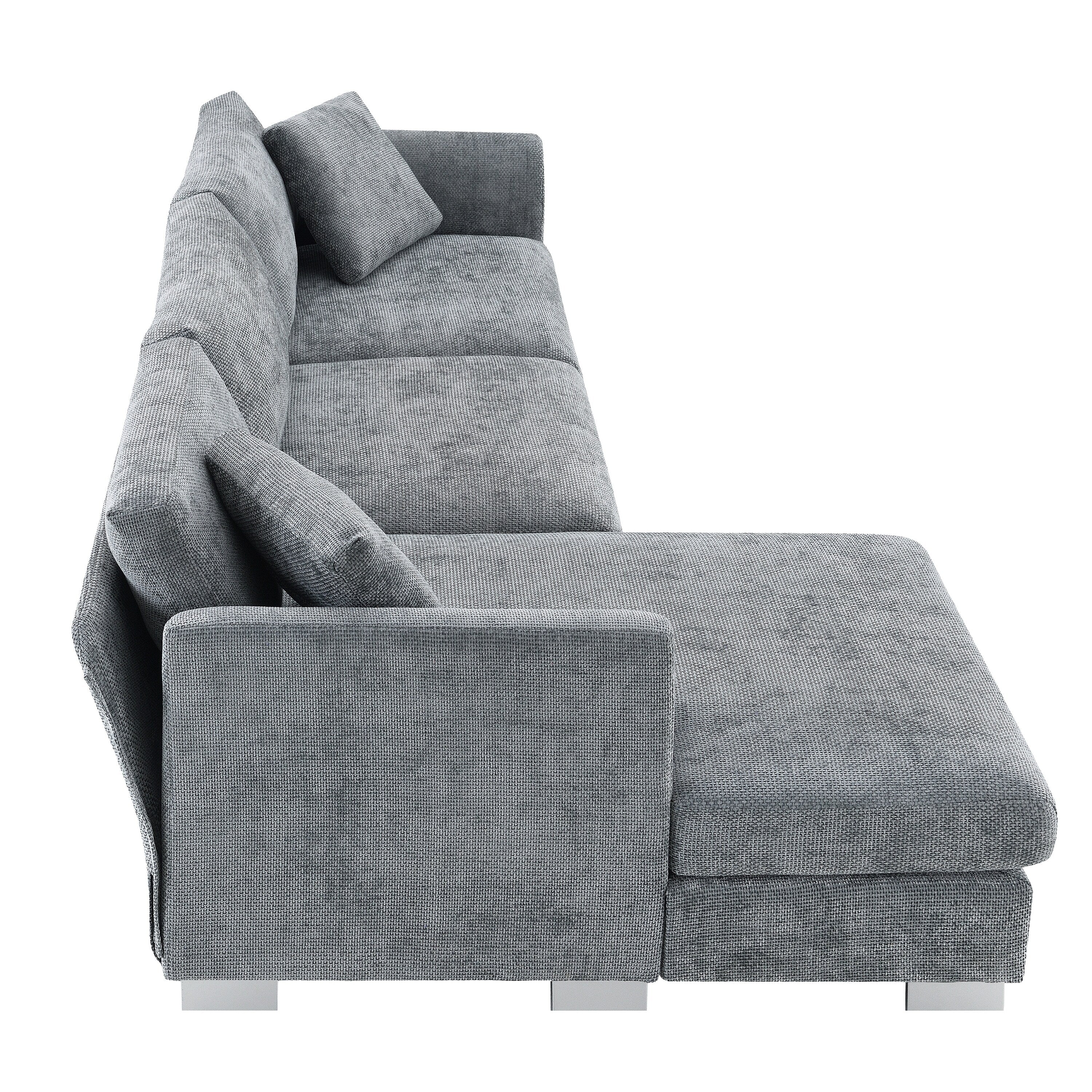 Canapé d'angle Cloud, ensemble de canapé de luxe en forme de L avec 2 coussins offerts, mobilier d'intérieur 4 places en chenille avec méridienne surdimensionnée