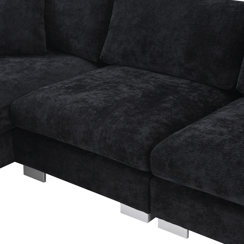 Canapé d'angle Cloud, ensemble de canapé de luxe en forme de L avec 2 coussins offerts, mobilier d'intérieur 4 places en chenille avec méridienne surdimensionnée