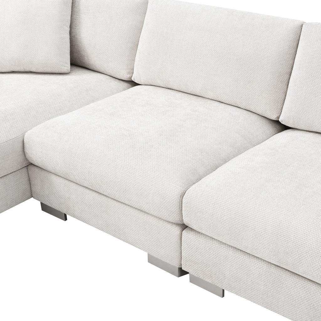 Canapé d'angle Cloud, ensemble de canapé de luxe en forme de L avec 2 coussins offerts, mobilier d'intérieur 4 places en chenille avec méridienne surdimensionnée