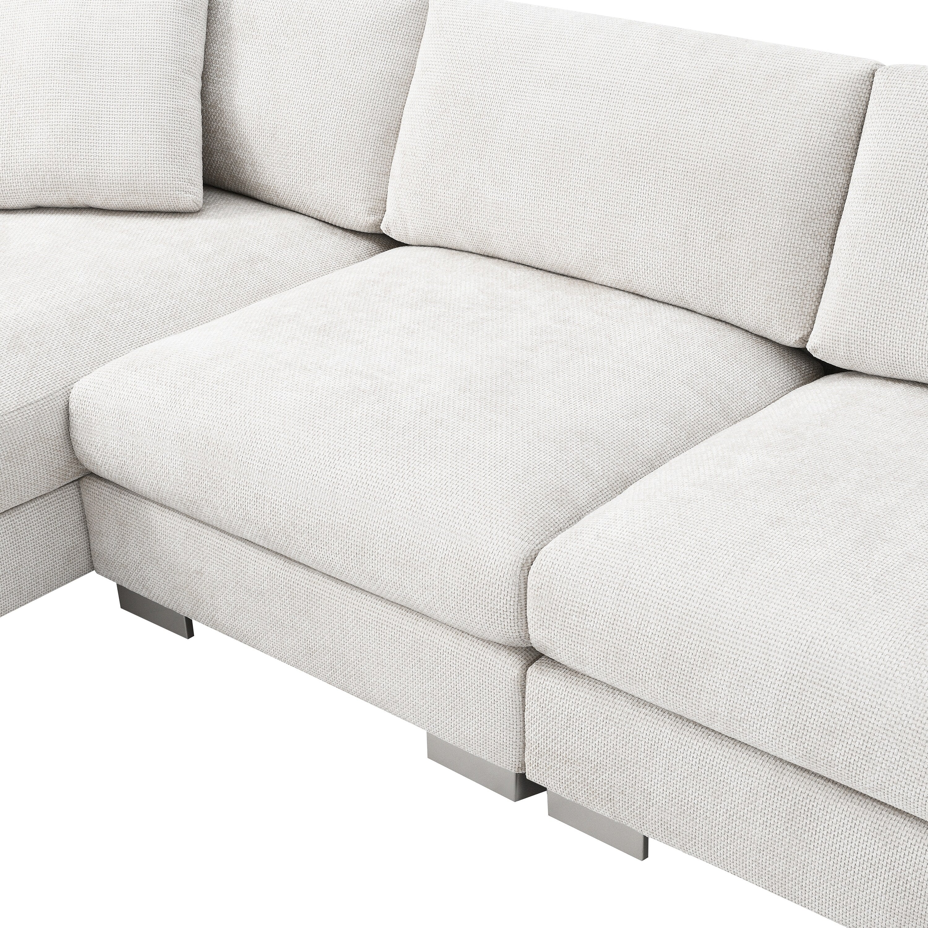 Canapé d'angle Cloud, ensemble de canapé de luxe en forme de L avec 2 coussins offerts, mobilier d'intérieur 4 places en chenille avec méridienne surdimensionnée