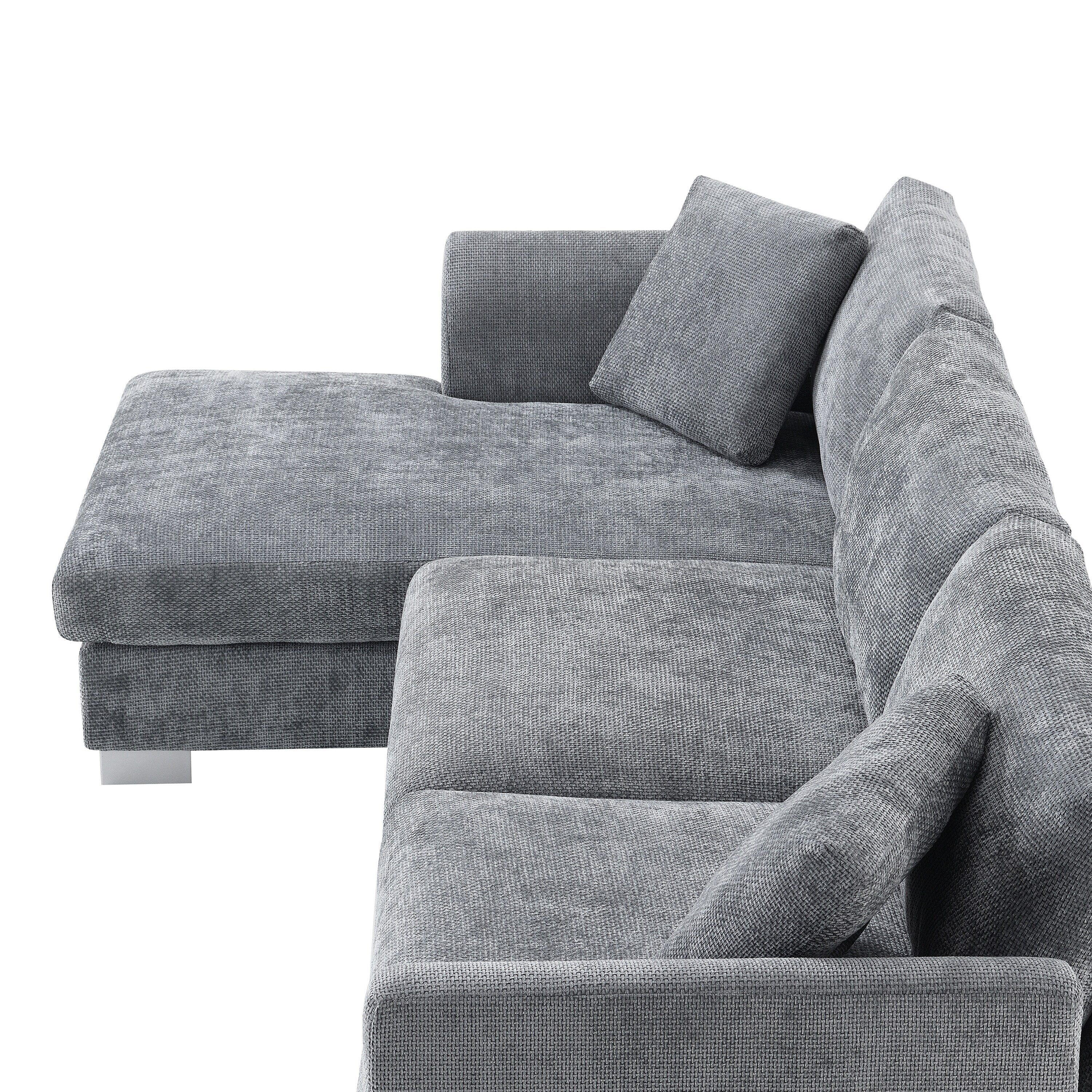 Canapé d'angle Cloud, ensemble de canapé de luxe en forme de L avec 2 coussins offerts, mobilier d'intérieur 4 places en chenille avec méridienne surdimensionnée