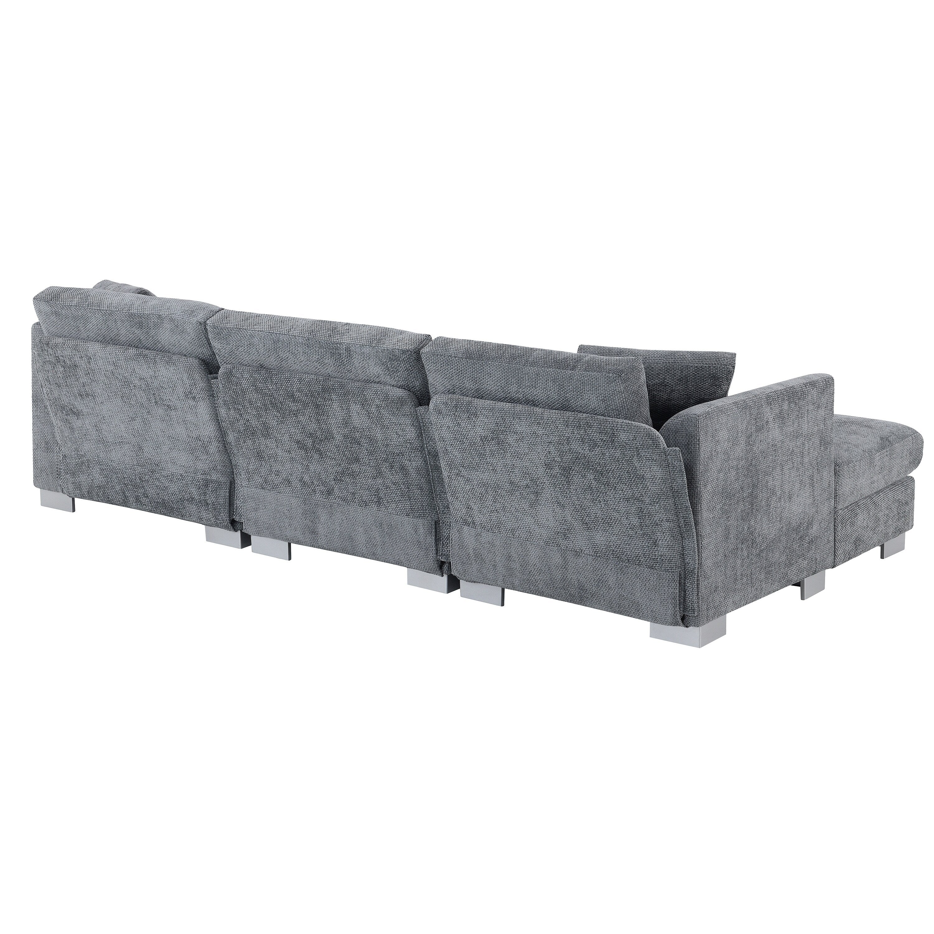 Canapé d'angle Cloud, ensemble de canapé de luxe en forme de L avec 2 coussins offerts, mobilier d'intérieur 4 places en chenille avec méridienne surdimensionnée