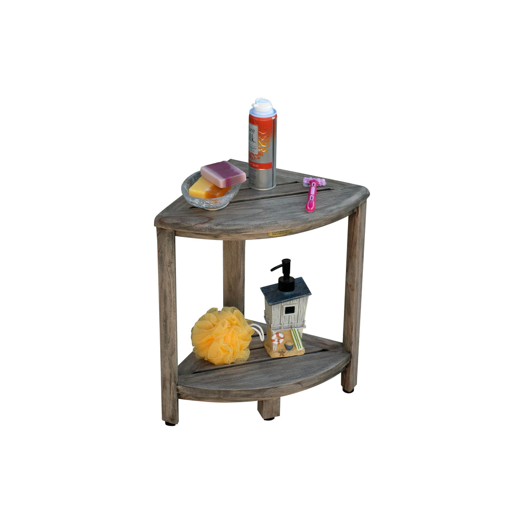 CoastalVogue, Étagère de douche d'angle en teck, Tabouret de douche pour se raser les jambes, Tabouret de douche pour les pieds, Tabouret de douche en teck, Tabouret de douche d'angle