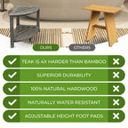 CoastalVogue, Étagère de douche d'angle en teck, Tabouret de douche pour se raser les jambes, Tabouret de douche pour les pieds, Tabouret de douche en teck, Tabouret de douche d'angle