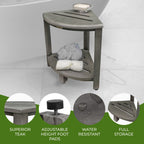 CoastalVogue, Étagère de douche d'angle en teck, Tabouret de douche pour se raser les jambes, Tabouret de douche pour les pieds, Tabouret de douche en teck, Tabouret de douche d'angle