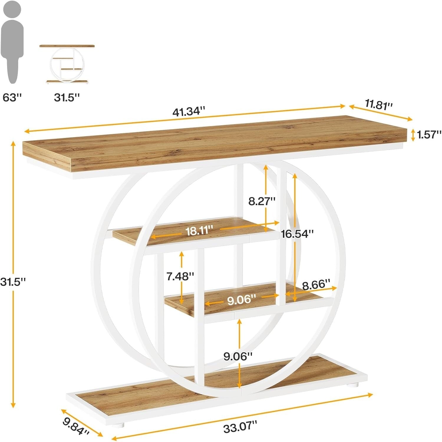 Table de console pour entrée, table d'appoint industrielle à 4 niveaux pour derrière le canapé