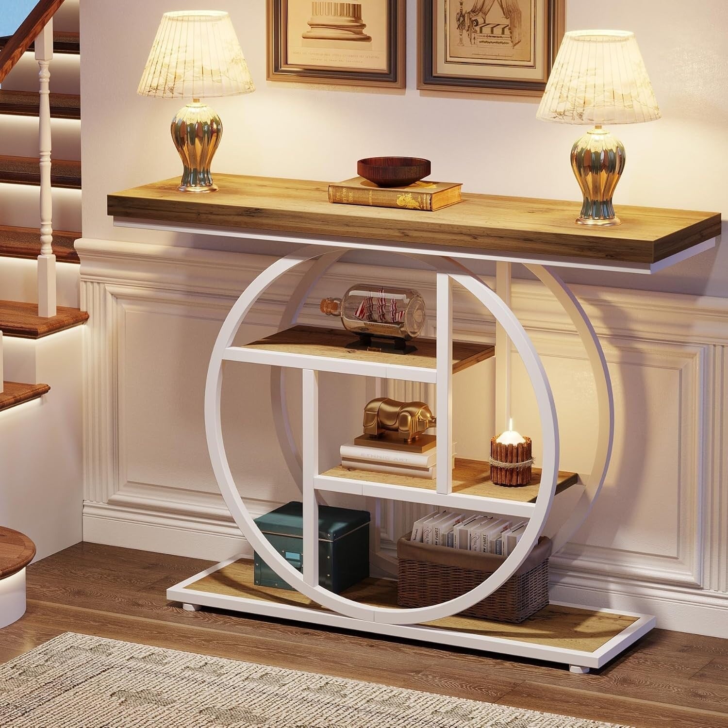 Table de console pour entrée, table d'appoint industrielle à 4 niveaux pour derrière le canapé