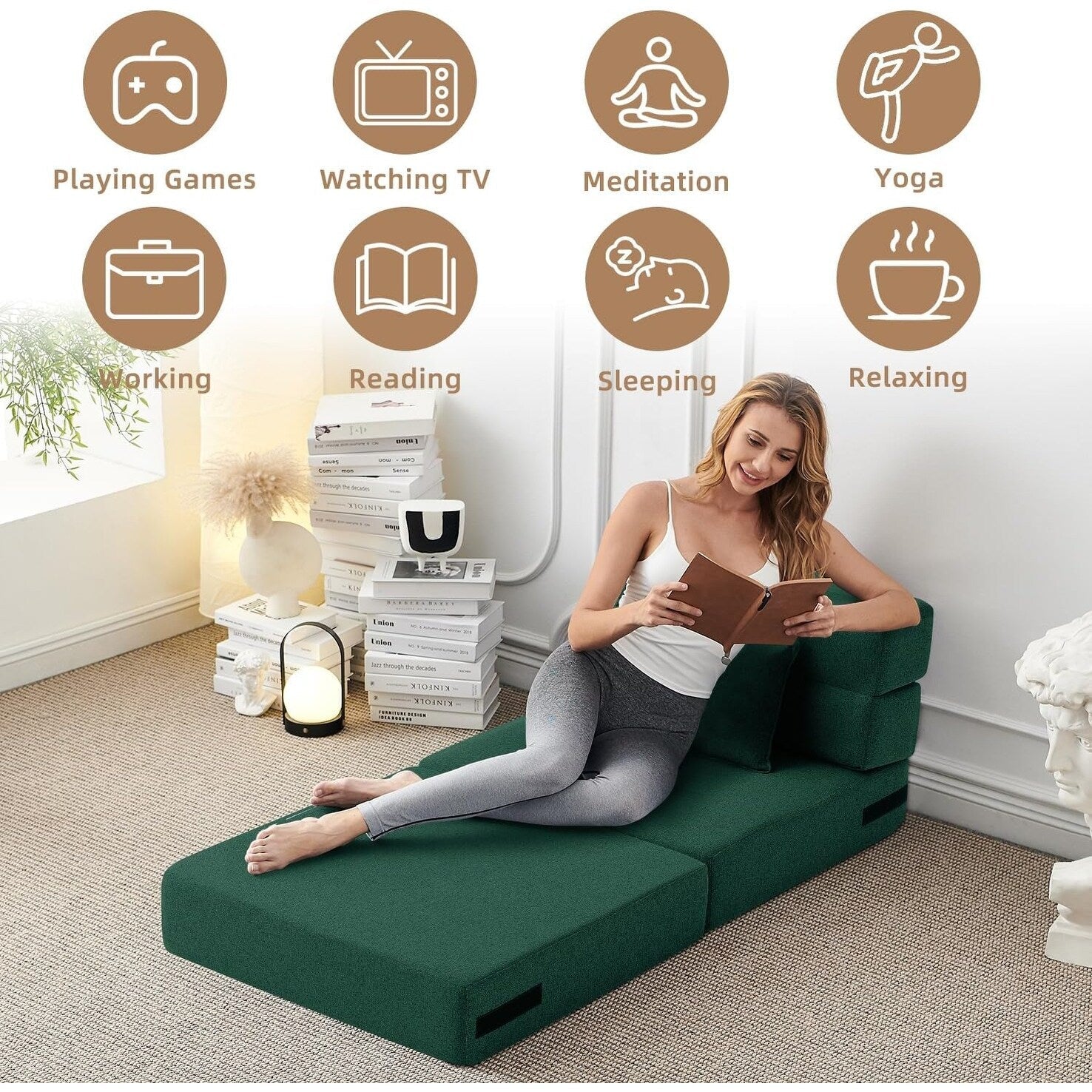 Canapé-lit convertible pliant - Fauteuil-lit moderne en lin avec oreiller et matelas pliable pour salon/chambre d'étudiant/chambre d'amis