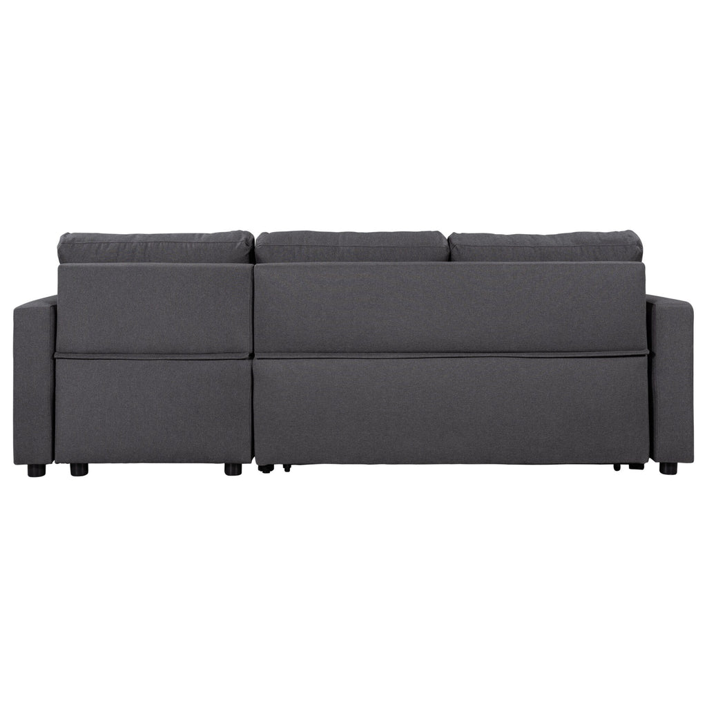 Canapé d'angle convertible en L avec lit gigogne et espace de rangement, 2 coussins décoratifs