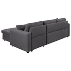 Canapé d'angle convertible en L avec lit gigogne et espace de rangement, 2 coussins décoratifs