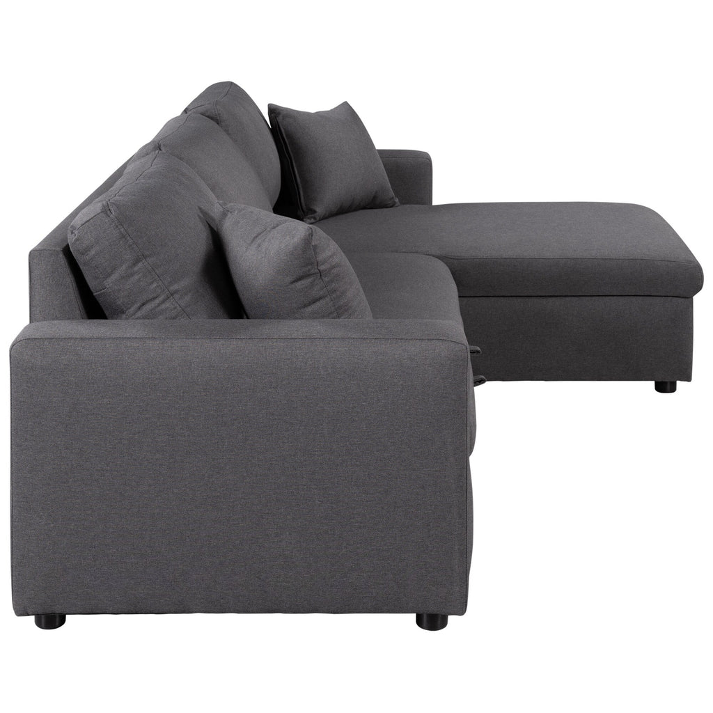 Canapé d'angle convertible en L avec lit gigogne et espace de rangement, 2 coussins décoratifs