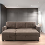 Canapé d'angle convertible et réversible avec lit escamotable, chaise longue avec rangement intégré et pieds robustes.