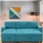 Canapé d'angle convertible et réversible avec lit escamotable, chaise longue avec rangement intégré et pieds robustes.