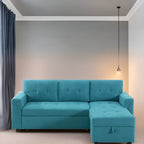 Canapé d'angle convertible et réversible avec lit escamotable, chaise longue avec rangement intégré et pieds robustes.