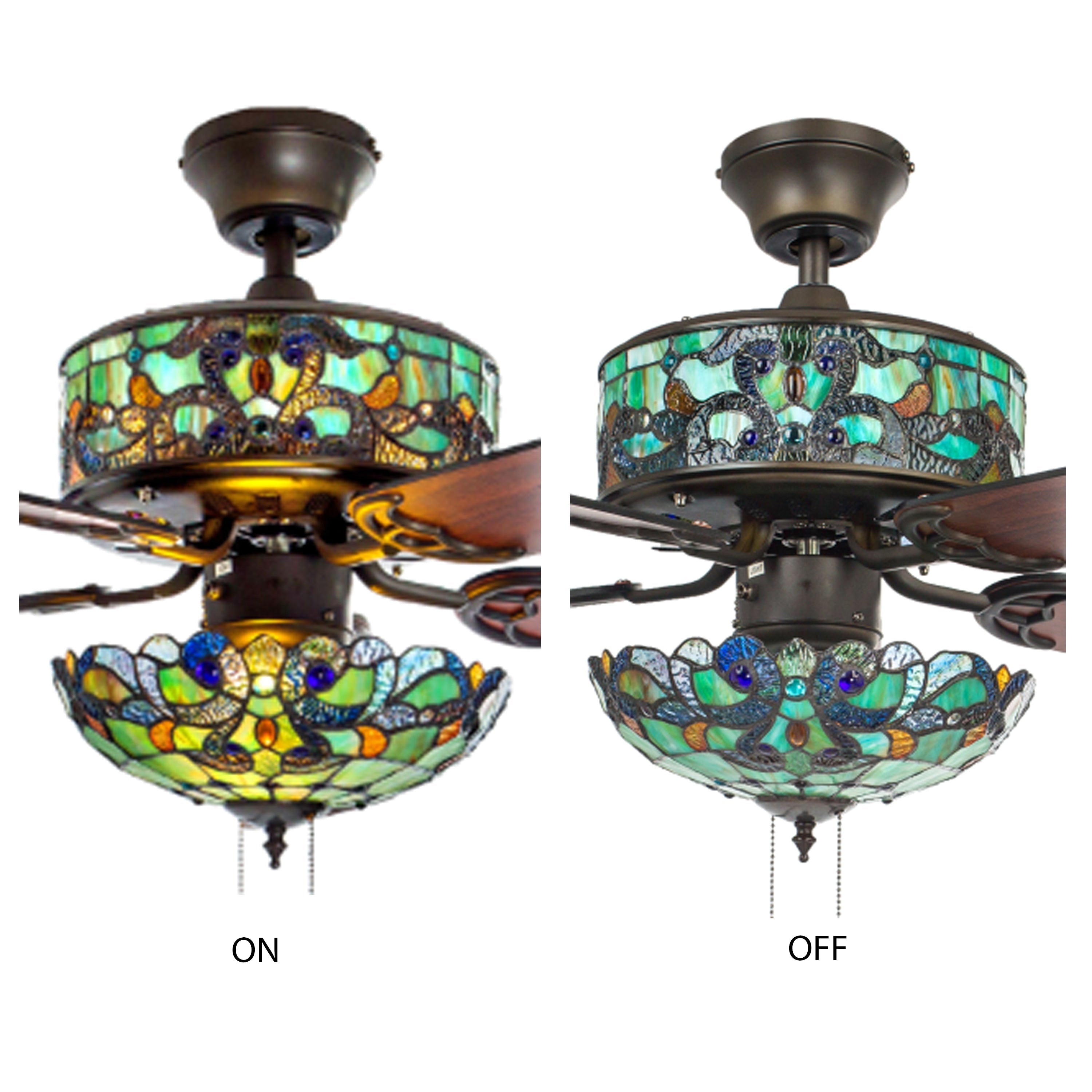 Ventilateur de plafond Copper Grove Guasipati Magna Carta de 52 pouces, style Tiffany - 52L x 52W x 16.5
