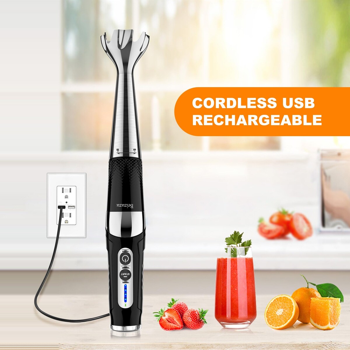 Mixeur à main sans fil : Mixeur plongeant rechargeable par USB 4-en-1, 21 vitesses variables et angle réglable à 3 positions avec hachoir de 700 ml