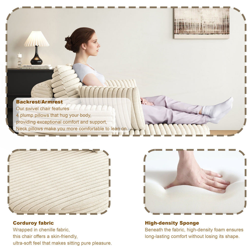 Fauteuil pivotant simple en velours côtelé et mousse chenille