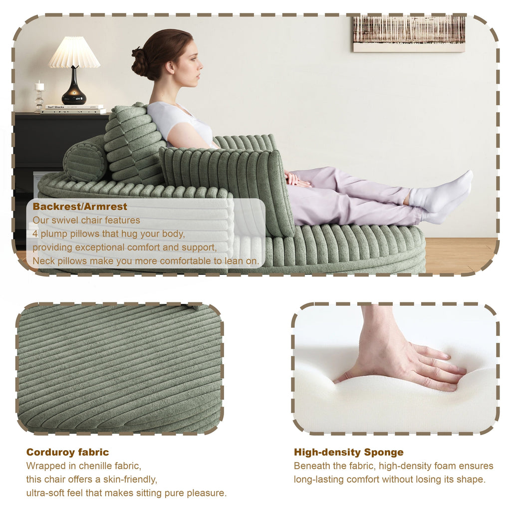 Fauteuil pivotant simple en velours côtelé et mousse chenille